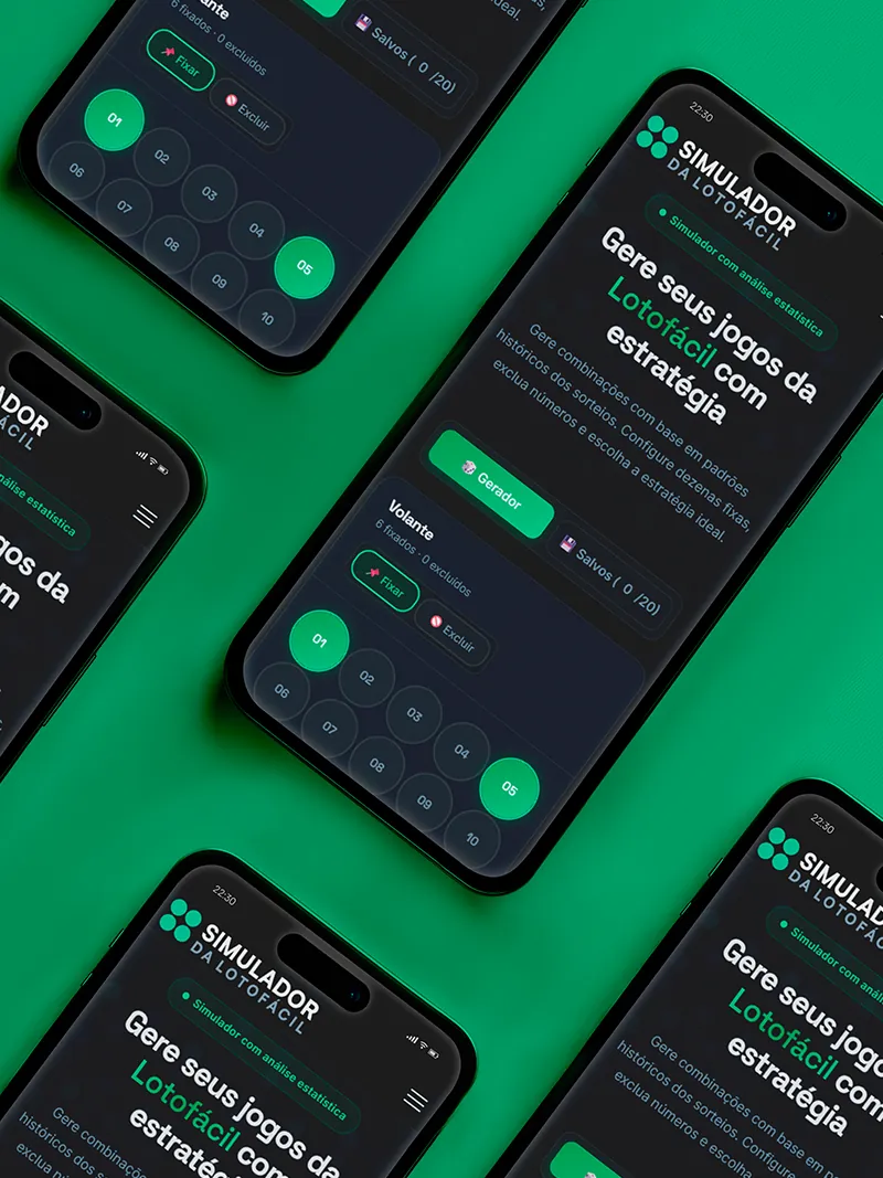 Projeto de identidade visual, ui/ux design, website para Simulador da Lotofácil por Marcelo Henrique